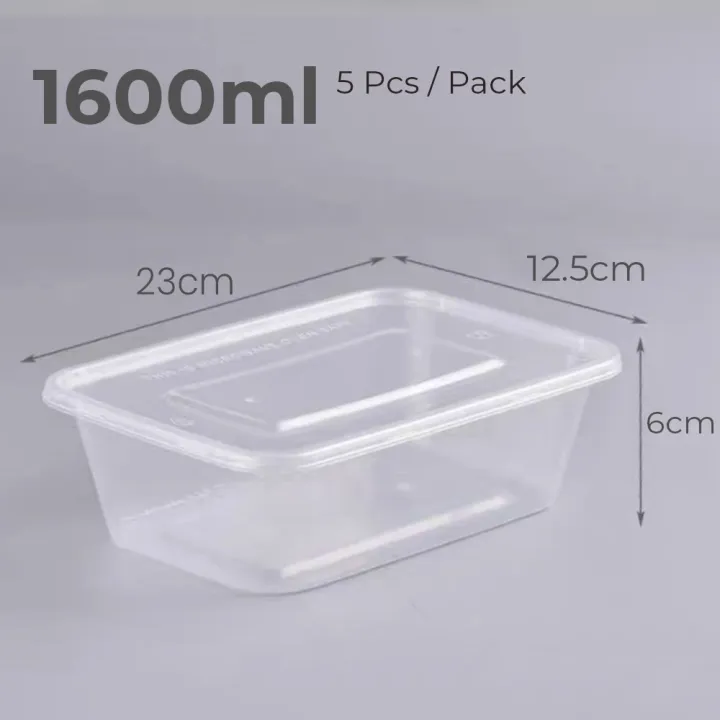 1600mL Microwaveable Food Grade Rectangular Container 5 Pcs Lazada PH