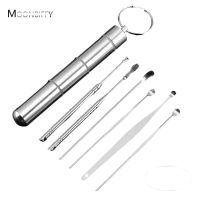 6 Pcs/Set Ear Wax Pickers Stainless Steel Earpick Wax Remover Curette Ear Pick  Cleaner Spoon Care  Clean Tool Massage Tools Health Accessories