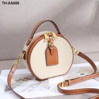 Leather mini small round female inclined shoulder bag head layer cowhide ms contracted joker round small shoulder bag