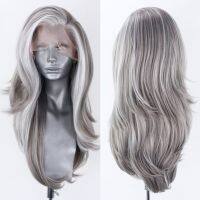 AIMEYA Synthetic Lace Front Wig Highlight White/Gray Lace Wigs for Women Natural Wave Wig Grey Cosplay Wigs Heat Resistant Fiber [ Hot sell ] Decoration Center