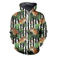 2023 style Striped leaf tiger 3D Print Harajuku Pullover Streetwear Unisex Hoodies Sweatshirt Men/Women Long Sleeve Hoodie  large size，can be customization