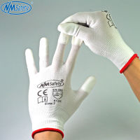 NMSafety 12 Pairs White Polyurethane Dipping Finger Anti Static Safety Work Glove