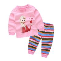 Girls Cartoon Frozen Princess Elsa Casual Pyjamas Set Autumn Kids Clothing Set