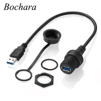 Bochara USB 3.0 USB 2.0 Male to Female Dashboard Cable Flush Mount Panel Waterproof With Cover Shielded For Car Motorcycle Boat