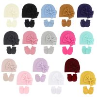 1 Set Newborn Beanie Hat Gloves Set Baby Bow Cap Mittens Kit Infants Autumn Winter Warm Cotton Head Wrap Glove Shower Gifts