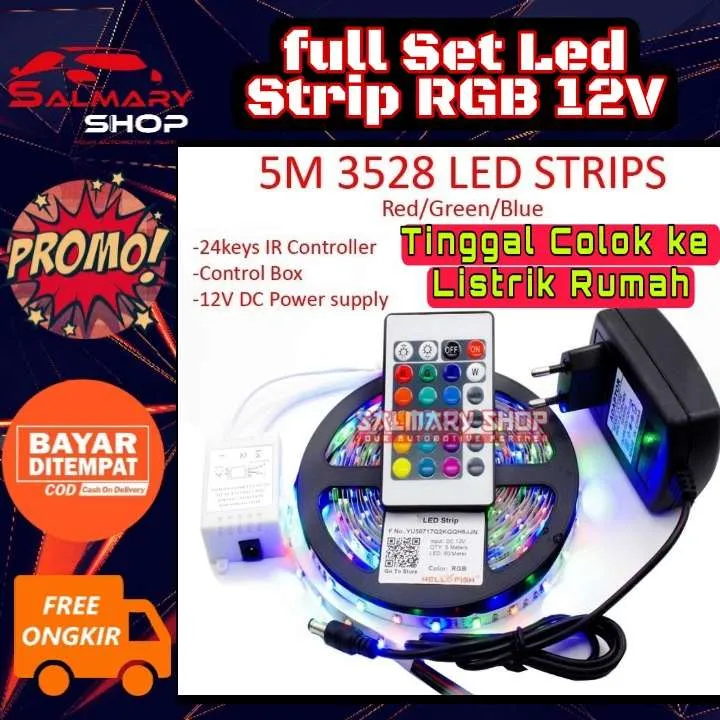 Paket 1 Set Lampu Led Strip RGB 12V 12 Volt Bisa Ganti Warna Tinggal ...