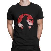 Samurai Style Creative TShirt for Men Warrior Red Moon Round Collar Pure Cotton T Shirt Personalize Birthday Gifts OutdoorWear