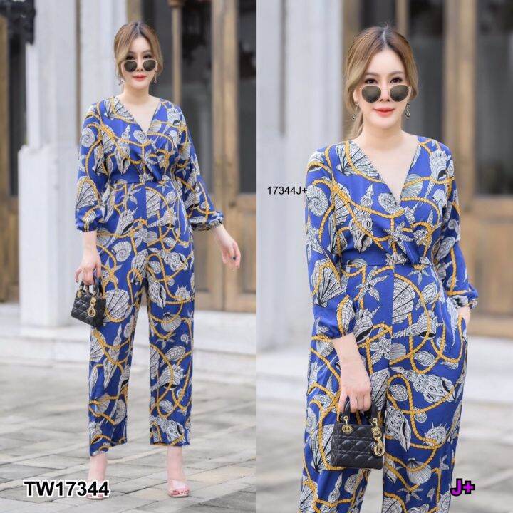 tw17344-jumpsuit-สาวอวบ-จั้มสูทขายาวพิมลาย