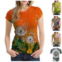 เสื้อยืดแขนสั้นลายดอกแดนดิไลอันของผู้หญิง,เสื้อลำลองส่วนตัวสำหรับฤดูร้อนปี3D