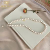 ASHIQI Natural Freshwater Pearl Necklace 925 Sterling Silver Jewelry For Women Gift