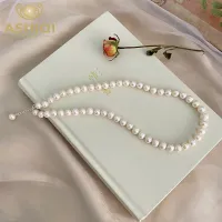 ASHIQI Natural Freshwater Pearl Necklace 925 Sterling Silver Jewelry for Women Gift