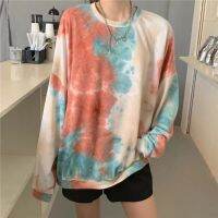 (Spot in Penang, Malaysia)45kg-95kg Korean womenLong sleeve T-shirt tie-dye top autumn loose women shirt