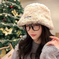 Solid color plush fisherman hat womens autumn and winter Korean version ins face small big head circumference Hepburn style