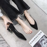 ✢♣ Pointed toe low-heeled single shoes for women 2023 summer new black work shoes for women thick heel soft sole comfortable professional flat shoes