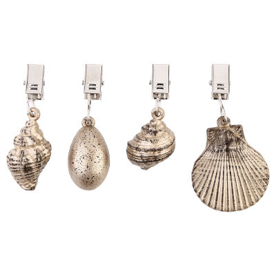 4Pcs Vintage Tablecloth Weights with Metal Clips Clamps Seashells or Insects Pendant Table Weights Hangers