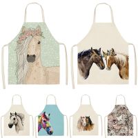 Cartoon Animal Style Apron Ladies For Women Apron Horse Pattern Sleeveless Cotton Linen Aprons Home Cooking Aprons Custom Bibs