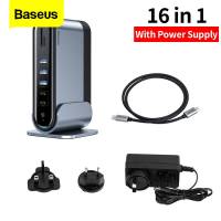 Baseus 17 in 1/16 in 1 USB C HUB Type C ถึง Multi HDMI RJ45 VGA USB 3.0 PD Power Adapter Docking Station สำหรับ MacBook Pro แล็ปท็อป USB-C Hub สามหน้าจอแสดง HUB