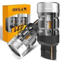 OXILAM 2ชิ้น W21W LED Canbus T20สัญญาณเลี้ยว7440 WY21W 12V ไฟสัญญาณสำหรับรถสีเหลืองโคมไฟ360หลอดไฟสีเหลืองอำพัน2200K 1860D 1:1ขนาดเล็ก