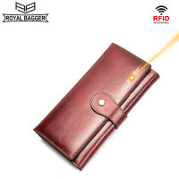 TOP☆Royal Bagger Long Wallets Purses For Women Genuine Cow Leather Fashion Clutch Bag Ladies Wallets RFID Block Phone Pocket Purse Korea Style