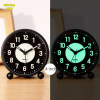 ShiningLove Simple Metal Round 4-inch Luminous Alarm Clock Portable Anti-drop Silent Movement Night Light Clock Watch For Home Bedside Table