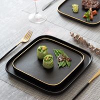 3ขนาดจานสีดำสำหรับเสิร์ฟ Matte Complete Tableware Of Dishes Pieces Square Table Plates Food Plates Set Plate Ceramic