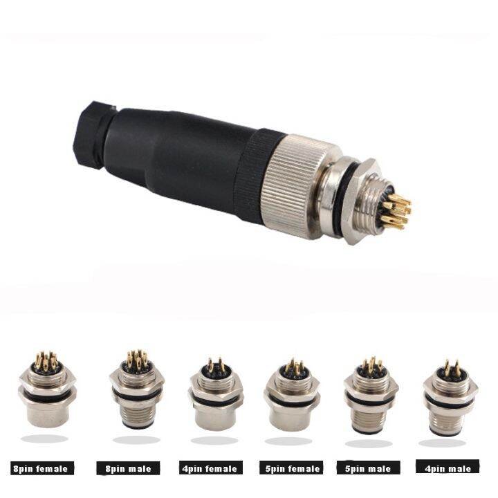 waterproof-ip67-m12-connector-aviation-plug-socket-4-5-8-12-pin-hole-needle-male-curved-straight-screw-crimping-power-connectors