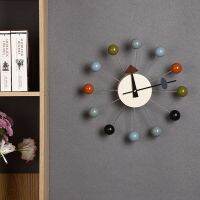 Quiet Round Ball Wood Wall Clock Home Decor Modern Design 3D Clocks for Living Room Decoration Accessories with Import Movement