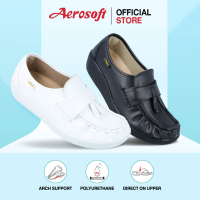 Aerosoft รองเท้าพยาบาล รองเท้าหนังมีส้น รุ่น NW9091 สีขาว/สีดำ *ของแท้100%*