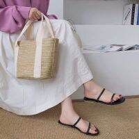 Womens Double Thin Strap Flat Slippers