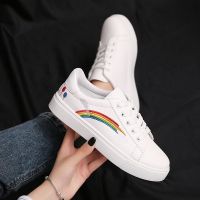 Leisure sports rainbow white shoes new lace up student college wind board shoes single shoes