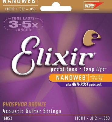 Elixir สายกีตาร์โปร่ง Phosphor Bronze No.12–53 NanoWeb สายเคลือบกันสนิม Acoustic Guitar Strings Coating Antirust สายกีตาร์โปร่ง เบอร์12 16052(ทอง)(วัสดุแท้)