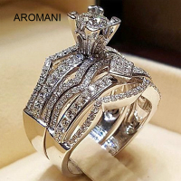 Aromani【พร้อม!】ชุดแหวนเข้าคู่สุดหรูของผู้หญิงสำหรับงานแต่งงานฝังเพชรสังเคราะห์ยอดเยี่ยมเครื่องประดับสายหมั้นสุดหรู2ชิ้น