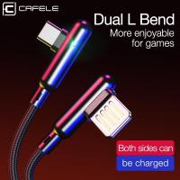 CAFELE USB สำหรับเล่นเกม90องศาสายเคเบิ้ล Type C สำหรับ Huawei Xiaomi Samsung Oneplus ชาร์จเร็ว LED ซิงค์ชนิด L สายทอชนิด C