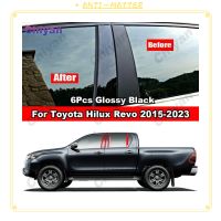 เสาปกหลังประตูรถกันลื่นคอลัมน์ B C,สำหรับ Toyota Hilux Revo 2015-2023สีดำคาร์บอนไฟเบอร์มันวาวทำเอฟเฟกต์กระจกวัสดุพีซีอุปกรณ์เสริมสติกเกอร์ตกแต่ง