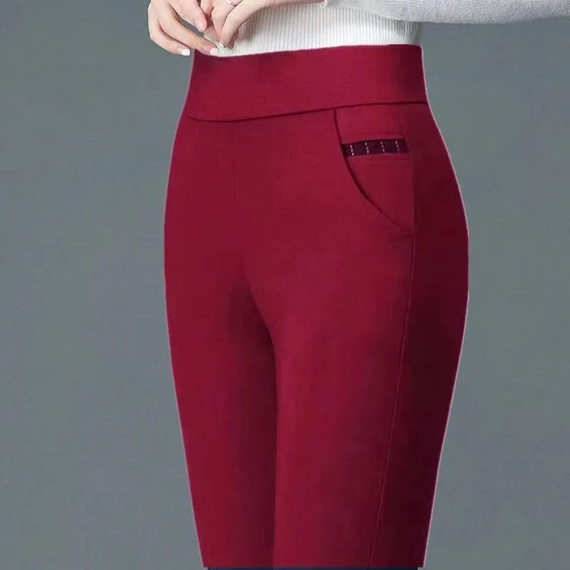 0125) Korean Style Ladies High Waist Pants Plain Spandx Pants Fits 26-34  Waistline For Women Garterized Waist