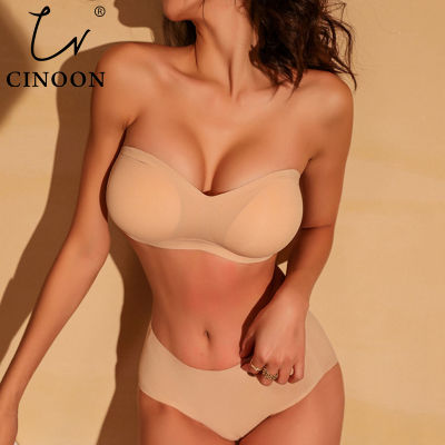 CINOON เซ็ตชุดชั้นในดันเซ็กซี่บราฝรั่งเศสแบบไม่มีสายชุดชั้นในบาง/กลาง/หนาถ้วยแม่พิมพ์บรา