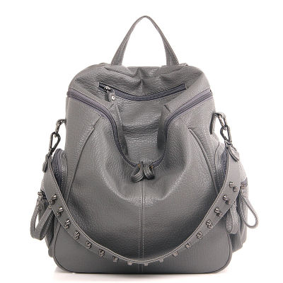 Womens Pu Backpack 2020 New Korean-Style Crossbody Portable Shoulder Bag Simple Rivet Student Schoolbag 2023