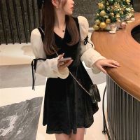 ♧۞✹  Vintage Mini Dress Lolita Women 2021 Autumn Lace Bow Velvet Evening Party Dress Female Y2k Casual Kawaii One Piece Dress Korean