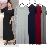 Women Plain Solid Short Sleeve Loose Comfortable Modal Casual Maxi Dress thumbnail