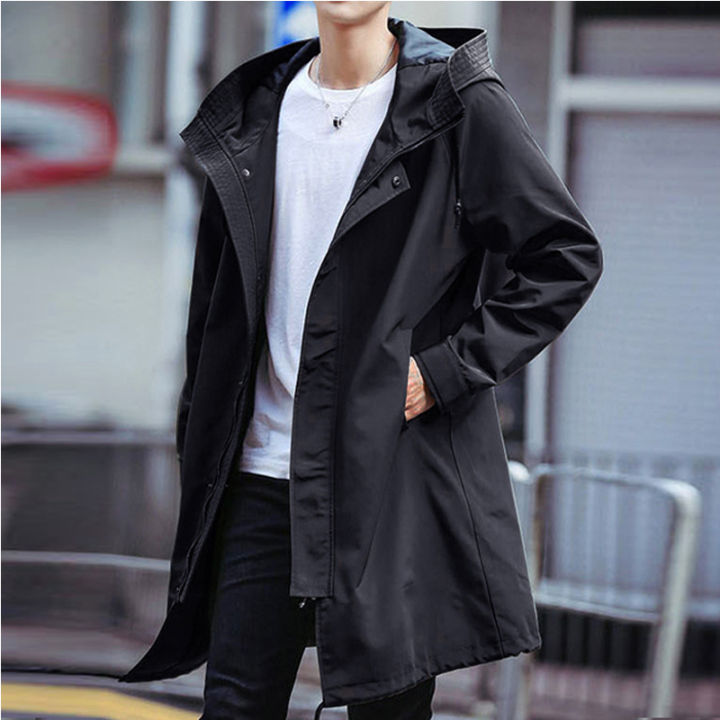 Windbreaker men's long British style Korean trend handsome over-the ...