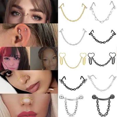 Nose Ring Surgical Steel Body Clips Hoop 16G 20G Heart Shaped Nose Stud Chain Cartilage Piercing Jewelry For Women Men Gift