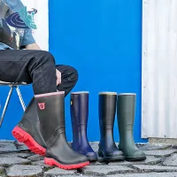 YUNGUANG Four seasons fashion high-top rain boots men wear-resistant waterproof anti-skid shoes anti-skid rain boots rubber shoes car wash fishing shoes overshoes tide