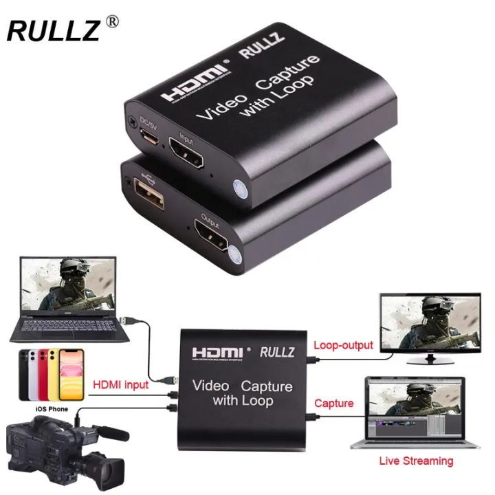 Rullz Loop out Audio Video Capture Device HDMI Capture Card 4K 1080P