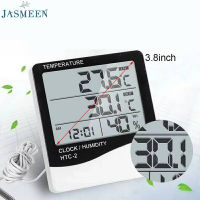 Jasmeen เครื่องวัดอุณหภูมิและความชื้นในอากาศ แบบดิจิตอล Digital Thermometer Hygrometer เครื่องวัดอุณหภูมิ เทอร์โมมิเตอร์ วัดความชิ้น พร้อมนาฬิกา