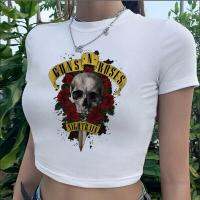 Guns N Roses Yk2ฮิปปี้ Y2k ไซเบอร์เสื้อเอวลอยหญิงเสื้อยืดฮิปปี้ Manga 2000S