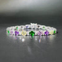 Unheated Fancy Sapphires and Tsavorite Diamond Bracelet สร้อยข้อมือแซฟไฟร์แฟนซี(ไม่เผา) ประดับเพชรน้ำ96-97 และซาโวไรท์ ตัวเรือนเป็นทองขาว18k