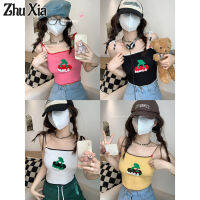 Zhu Xia เสื้อกล้ามเสื้อกั๊กไซส์พลัสสำหรับผู้หญิง,เสื้อพิมพ์ลายปักแขนกุดคอคำเดียว Cewek Seksi เวอร์ชันเกาหลีฤดูร้อนสำหรับผู้หญิงสายเอี๊ยมแบบบาง