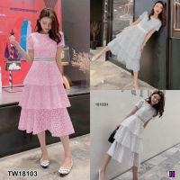 B18103 	เดรสลูกไม้แขนสั้น กระโปรงขนมชั้น short sleeve lace dress layered candy skirt