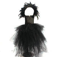 Vampire Queen Girls Ball Gown Tutu Dress in Black Kids Halloween Cosplay Party Costume Birthday Party Pageant Sparkly Prom Dress