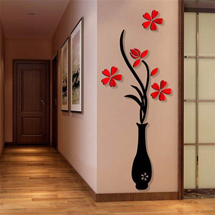 3d-wall-sticker-plum-pe-foam-diy-vase-flower-tree-crystal-acrylic-decal-home-decor-room-decor